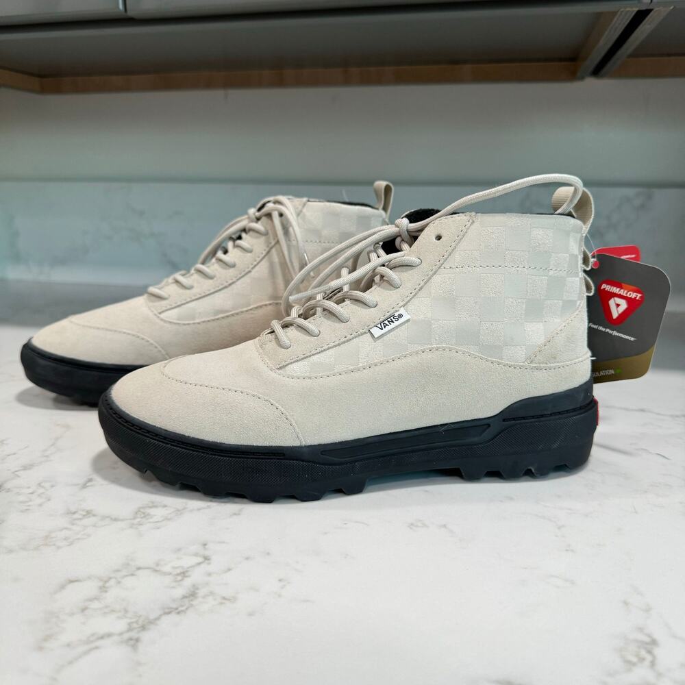 New Vans Colfax Boots Sneaker High Top Cream Checked Lace Up Sz EU 40 US 7.5